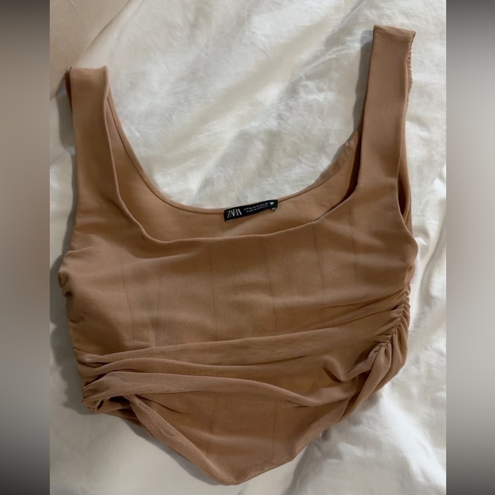 Zara Beige Ruched Tank Top